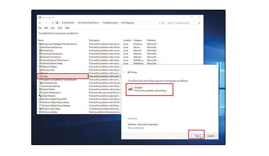 Find and select Printer