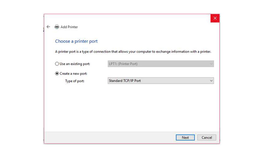Standard TCPIP Port and then New Port