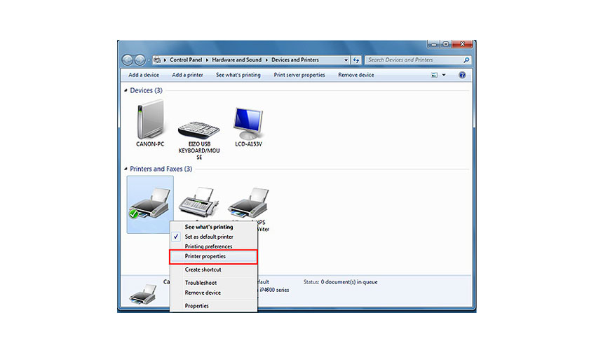 choose Printer Properties
