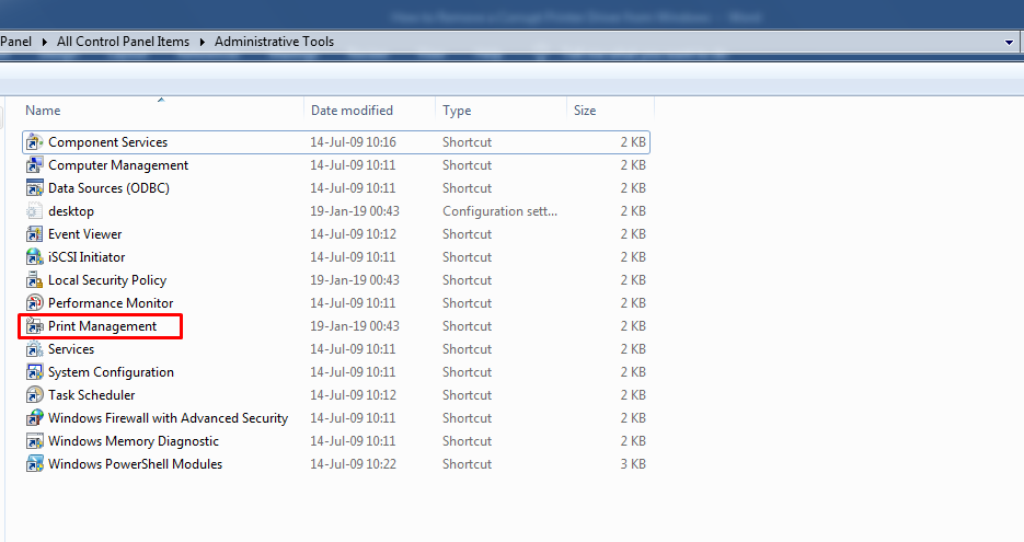 find the Print Management shortcut