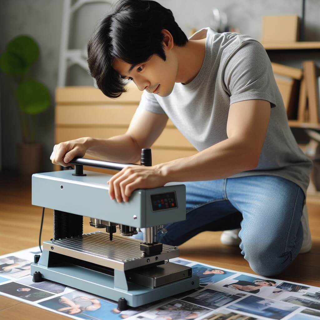a guy fixing a heatpress machine